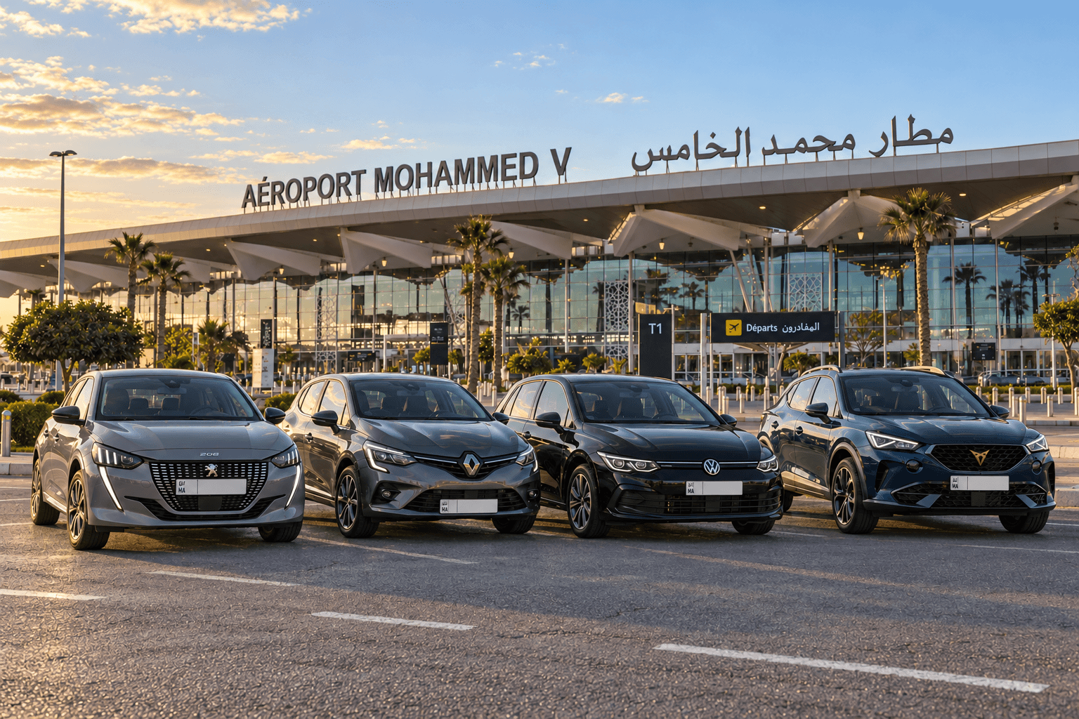 Voitures Nawak Car devant l'aéroport Mohammed V de Casablanca